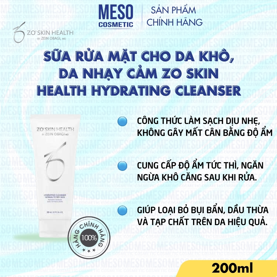 Sữa rửa mặt cho da khô, da nhạy cảm Zo Skin Health HYDRATING CLEANSER
